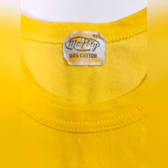 Bula Fuji Bright Yellow Vintage Cotton Graphic T Shirt Mc.Poly Size 42 - Picture 3 of 11